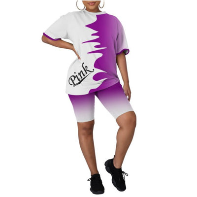 MB FASHION Graphic Print T-Shirt and Shorts Activewear Set 7153R