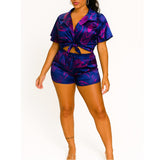 MB FASHION Satin Tie-Front Crop Top and Shorts Set 5492AT