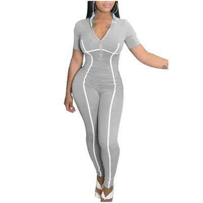 MB FASHION STRIPED ZIPPER JUMPSUITS 5045R