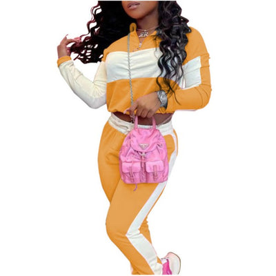 MB FASHION Two-Piece Color Block Tracksuit with Zip-Up Top and Joggers 6603R