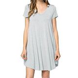 MB FASHION Casual Loose-Fit V-Neck Short Sleeve A-Line Dress 8042