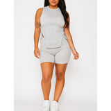 MB FASHION Sleeveless Cutout Crop Top and High-Waist Shorts Set 268T