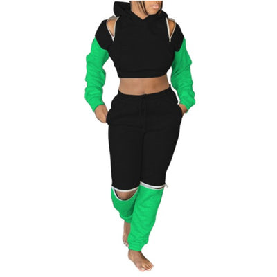 MB FASHION Cut-Out Hoodie Crop Top and Convertible Jogger Pants Set 433R LAST 2
