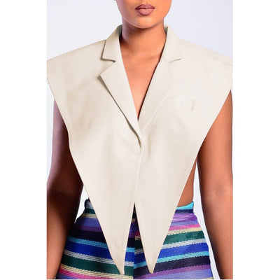 MB FASHION Asymmetrical Sleeveless Vest with Notched Lapel 612R