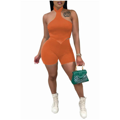 MB FASHION Halter Crop Top and High-Waisted Shorts Set 0018T