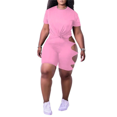 MB FASHION Tee & Cut-Out High-Waisted Shorts Set 8229R WHOLESALE MIXED LOT 56 PIECES $4.50 PER PIECE