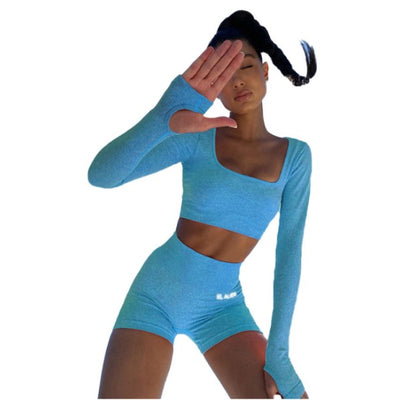 MB FASHION Thumbhole Crop Top and High-Waisted Active Shorts Set 7775