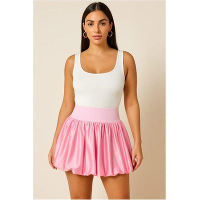 MB FASHION Satin Mini Bubble Skirt – Flirty High-Waist Statement Piece 1088LY
