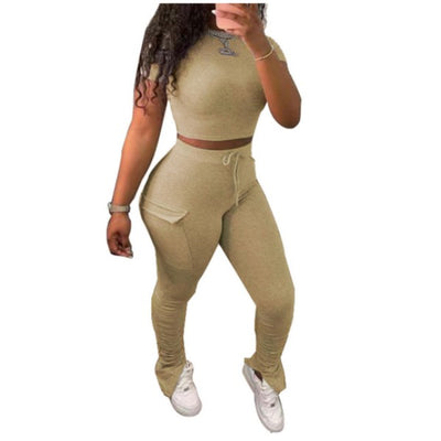 MB FASHION Two-Piece Crop Top and Ruched High-Waisted Leggings Set 5050R XL AND XXL ONLY