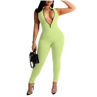 MB FASHION Sleeveless Ribbed Zip-Up Bodycon Jumpsuit 5899T