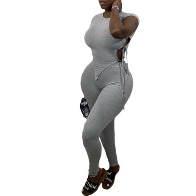 MB FASHION Two-Piece Set with Side-Tie Top and Fitted Leggings 8295R LAST L