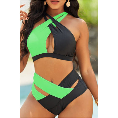 MB FASHION Crisscross Cutout Halter Two Piece Swimsuit 902T