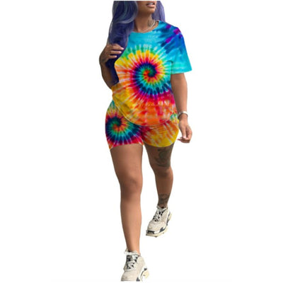 MB FASHION Tie-Dye Spiral T-Shirt and Shorts Two-Piece Set LAST 3XL