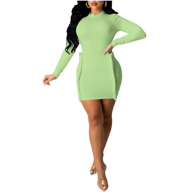 MB FASHION Ribbed Long Sleeve Mini Dress with Curved Side Detailing 8123R