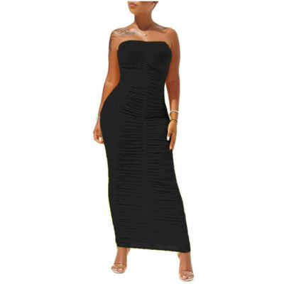 MB FASHION PLEATED SKINNY MAXI DRESS 8090