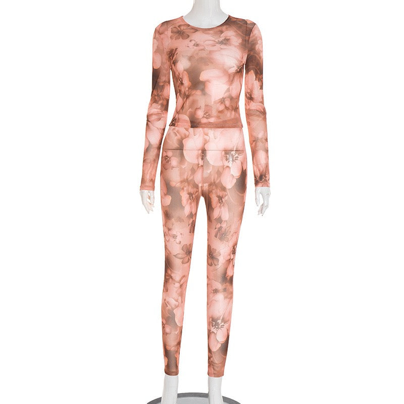 MB FASHION Floral Mesh Long Sleeve Top & Leggings Set 289