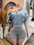 MB FASHION Zip-Up Cropped Hoodie & High-Waisted Biker Shorts Matching Set 6081