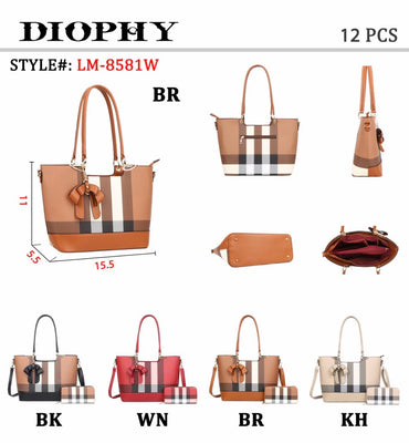 EVERY FASHION Checkered Tote Bag with Matching Wallet LM-8581