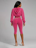 MB FASHION Cropped Zip-Up Hoodie and High-Waist Capri Leggings Two-Piece Set