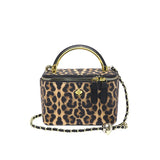 Every Fashion Leopard Print Structured Top Handle Bag with Chain Strap