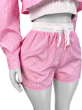 MB FASHION Striped Button-Up Shorts Set 5028
