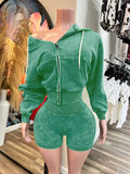 MB FASHION Zip-Up Cropped Hoodie & High-Waisted Biker Shorts Matching Set 6081