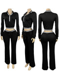 MB FASHION 2 Piece Lounge Set Cropped Zip Up Top Flare Pants Matching Tracksuit 5056