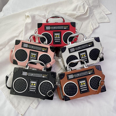 Every Fashion Retro Boombox Handbag with Cassette Tape Design