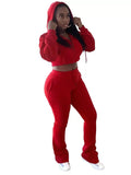 MB FASHION Cropped Zip-Up Hoodie and Flare Sweatpants Lounge Set 5057