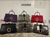 Every Fashion Croc Embossed and Animal Print Structured Handbag with Statement Buckle 5669