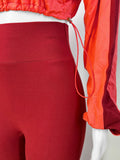 EVERY FASHION Color-Block Cropped Jacket and High-Waist Flare Pants Set MB 4060LY