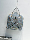 EVERY FASHION Geometric Rhinestone Tote with Dual Handles