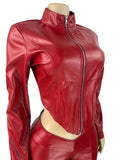 MB FASHION Faux Leather Set – Cropped Zip Jacket and Flare Pants