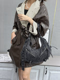 EVERY FASHION Light Wash Denim Crescent Hobo Bag