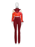 EVERY FASHION Color-Block Cropped Jacket and High-Waist Flare Pants Set MB 4060LY