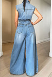 MB FASHION Sleeveless Wide Leg Denim Jumpsuit - Light Blue 1300