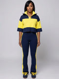 MB FASHION Two-Piece Colorblock Polo Crop and Flare Set 6036