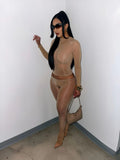 MB FASHION Sheer Mesh Mock-Neck Crop Top & High-Waist Tights Set 1477