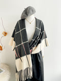 EVERY FASHION Cozy Checkered Fringe Poncho Wrap