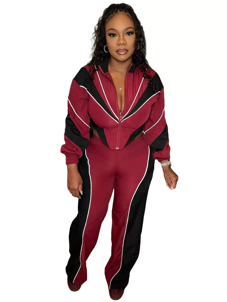 MB FASHION Cropped Zip-Up Tracksuit Set with Contrast Panels 5062