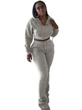 MB FASHION Cropped Zip-Up Hoodie and Flare Sweatpants Lounge Set 5057