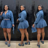 MB FASHION Two-Piece Denim Hoodie and Skirt Set 1325