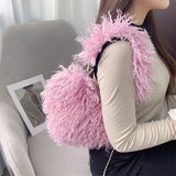 Every Fashion Fluffy Heart-Shaped Faux Fur Shoulder Bag