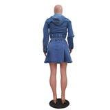 MB FASHION Two-Piece Denim Hoodie and Skirt Set 1325