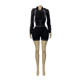 MB FASHION Zip-Up Cropped Hoodie & High-Waisted Biker Shorts Matching Set 6081