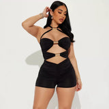 MB FASHION Cut-Out Halter Romper – Ruched High-Waist Short Jumpsuit