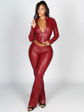MB FASHION Faux Leather Set – Cropped Zip Jacket and Flare Pants