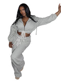 MB FASHION Two-Piece Drawstring Lounge Set – Cropped Zip-Up Hoodie & High-Waist Wide Leg Balloon Joggers 5072