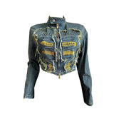 MB FASHION Distressed Denim Crop Jacket and Pleated Mini Skirt Set 8088LY