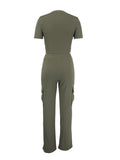 MB FASHION Casual Crop Top and High-Waisted Cargo Pants Set 9469LY